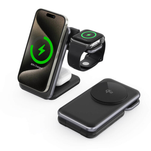 Qi2 Foldable Magnetic Charger with Automatic Heat Dissipation Black